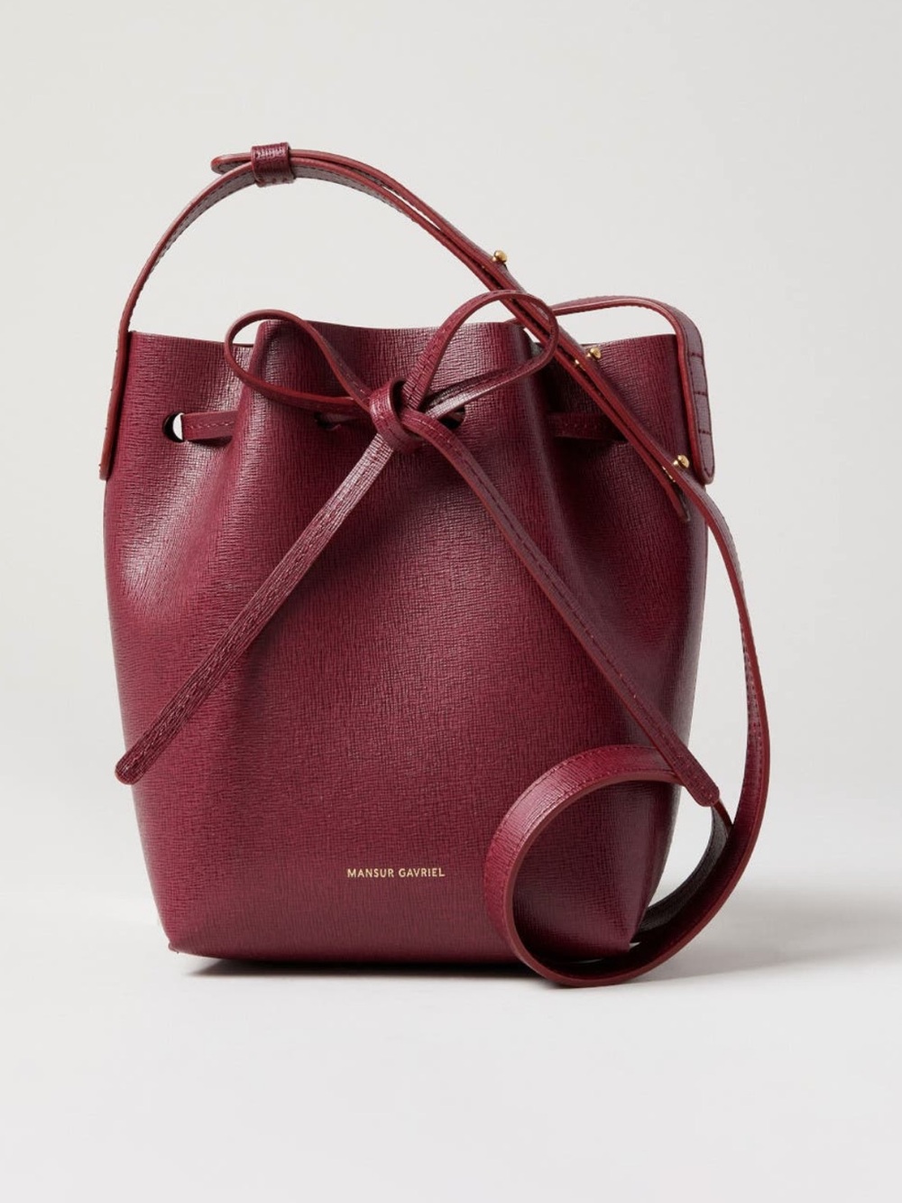 Mansur Gavriel Claret Red Textured Leather Mini Crossbody Bucket Bag